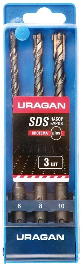 URAGAN Набор буров SDS-plus 3 шт: 6 х 160, 8 х 160, 10 х 160 мм